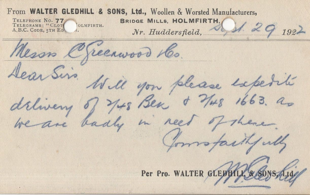 Holmfirth Yorkshire Wool Factory MD Hand Signed Antique Postcard