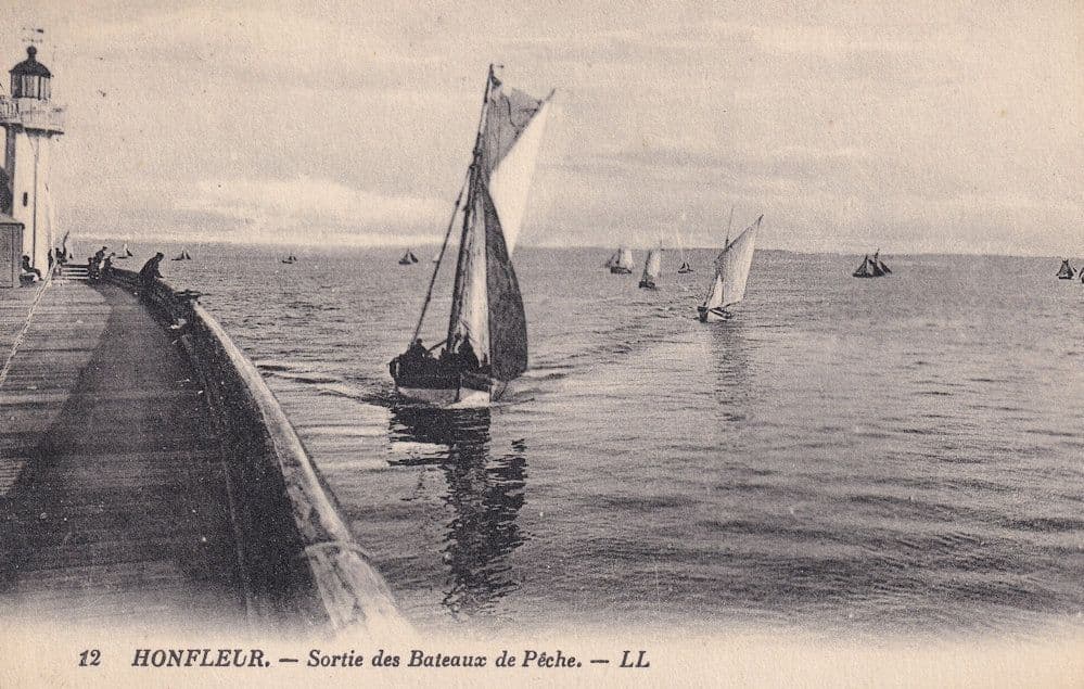 Honfleur French Fishing Boats Trestor Des Artistes Postmark Old Postcard