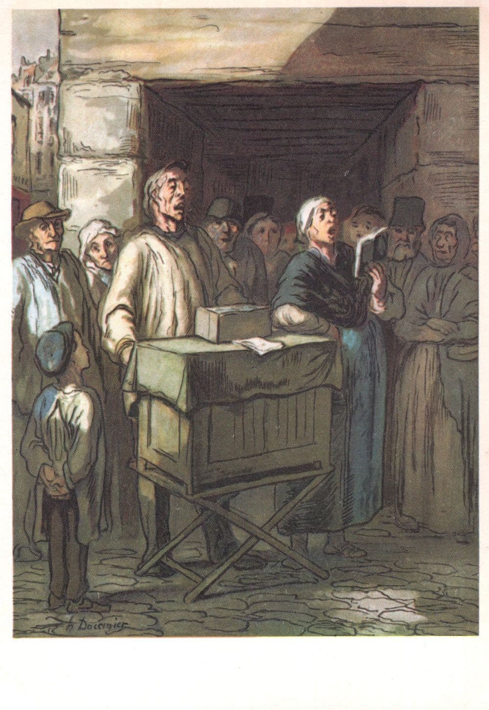 Honore Daumier The Barrel Organ Paris France Old Painting Postcard