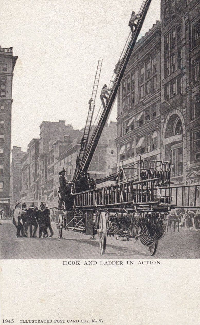 Hook & Ladder In Action Antique BLACK & WHITE Fireman Old Postcard