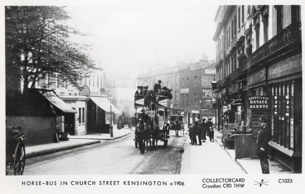 Horse Bus Transportation Kensington London in 1906 RPC Postcard