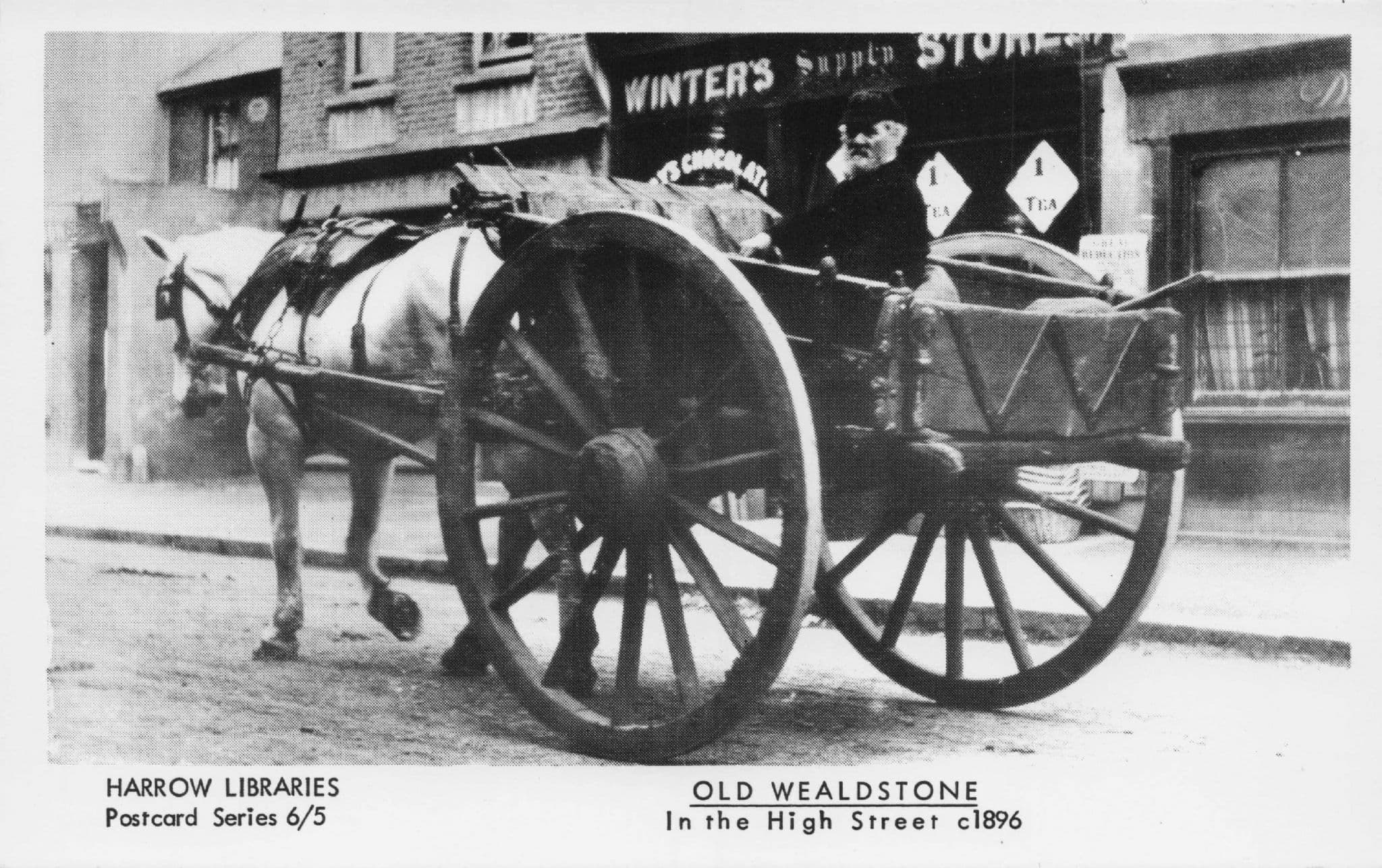 Horse Cart At Winters Supply Stores High Street Harrow London Postcard
