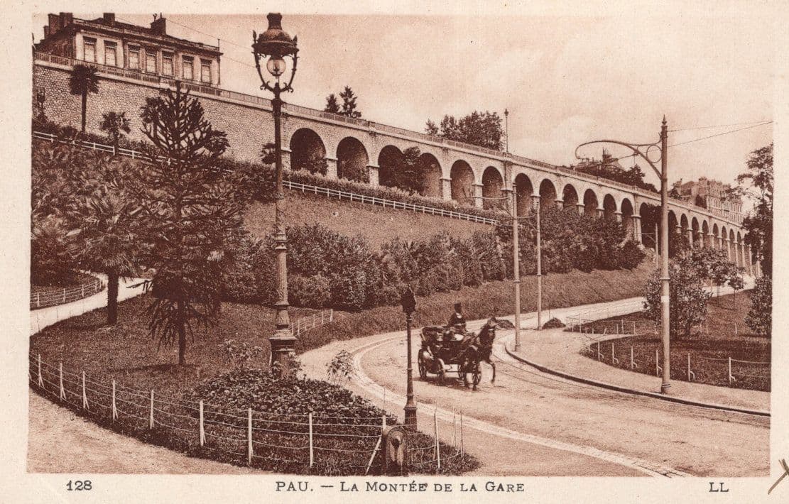 Horse & Cart on Tramway Pau La Montee De La Gare Antique French Postcard
