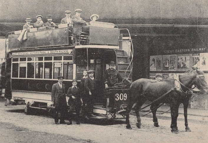 Horse Drawn Tram 309 at West India Docks Repro Postcard