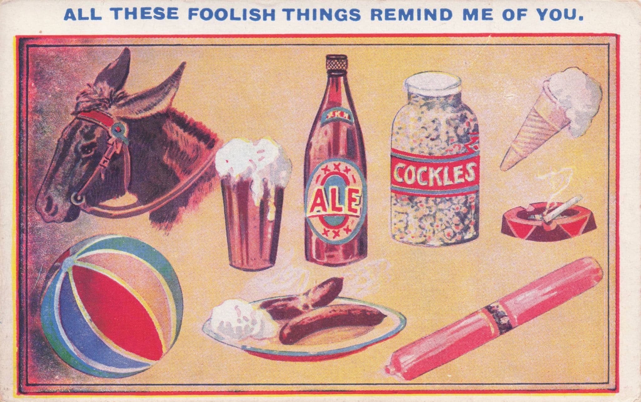 Horse Racing Bottle Of Beer Jar Of Fish Cockles Old Comic Postcard