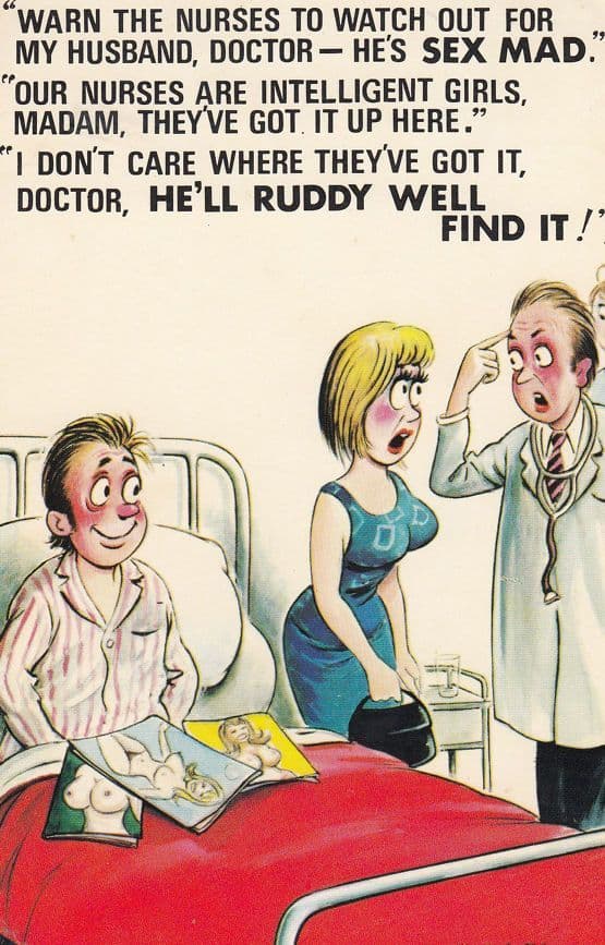 Hospital Nurse to Map Find Casualty Ward 1970s Bamforth 2x Comic Humour Postcard