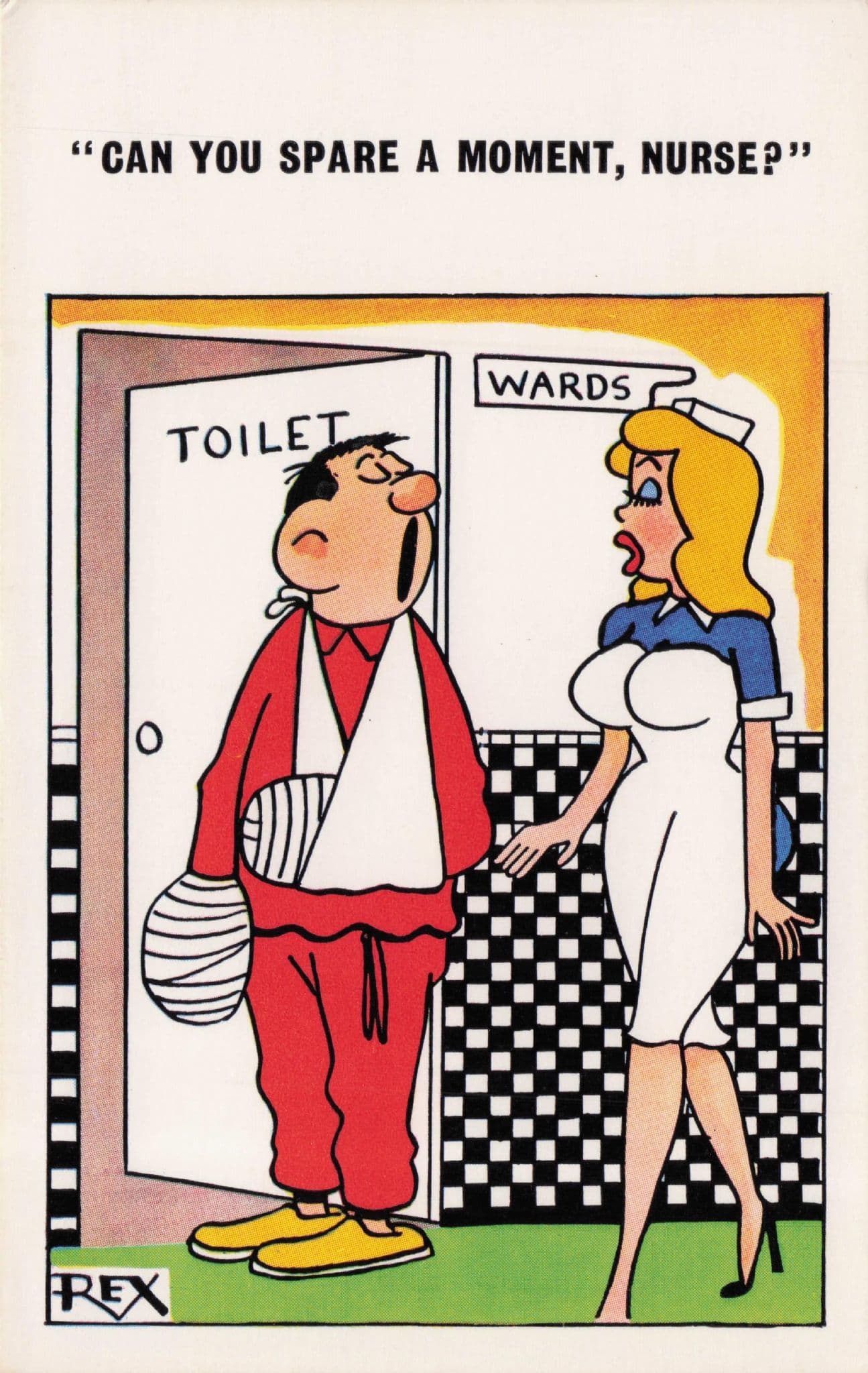 Hospital Patient Wants Sex In Toilet With Nurse Old Comic Postcard