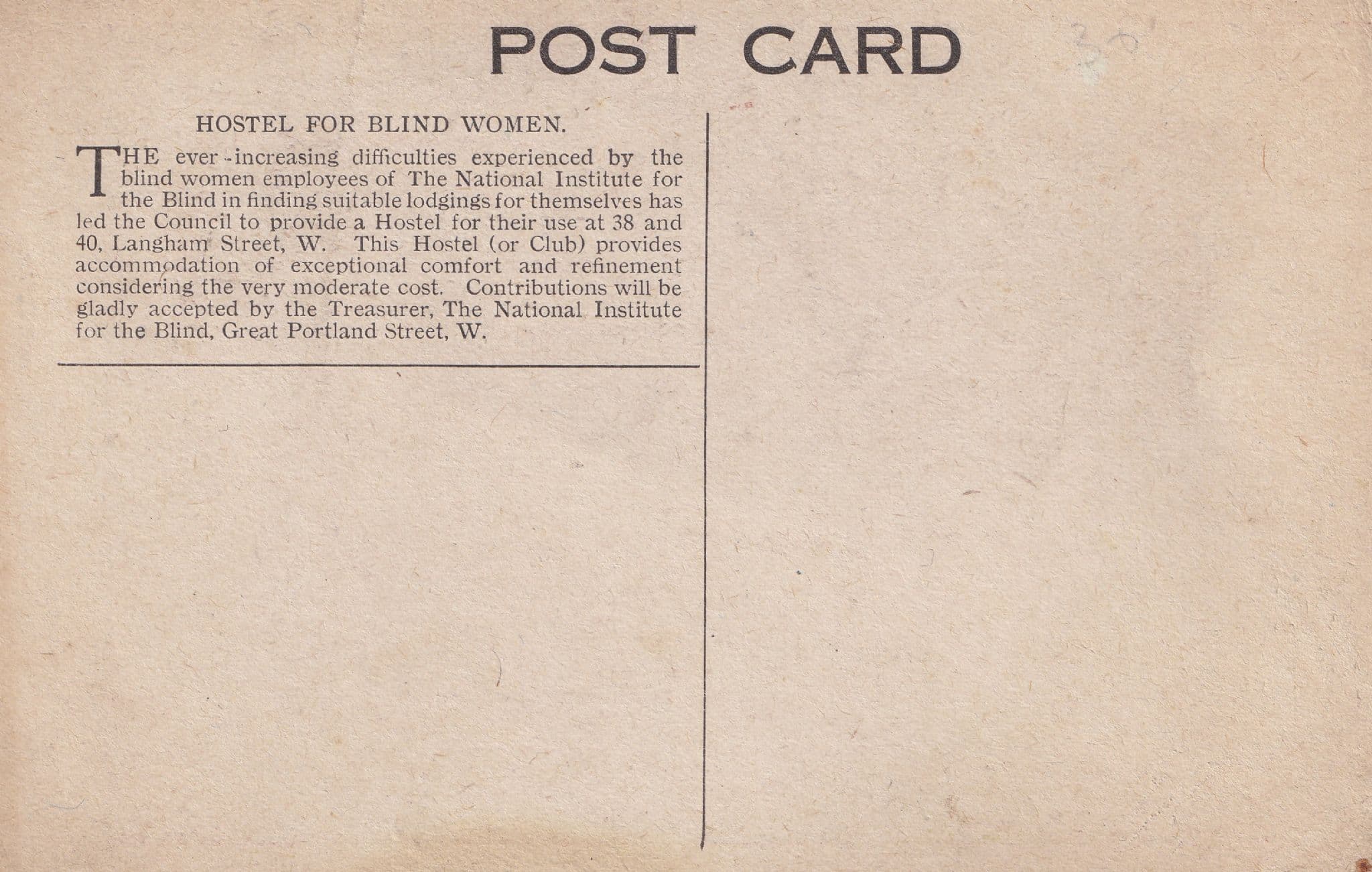 Hostel For The Blind Women Antique National Institute Postcard