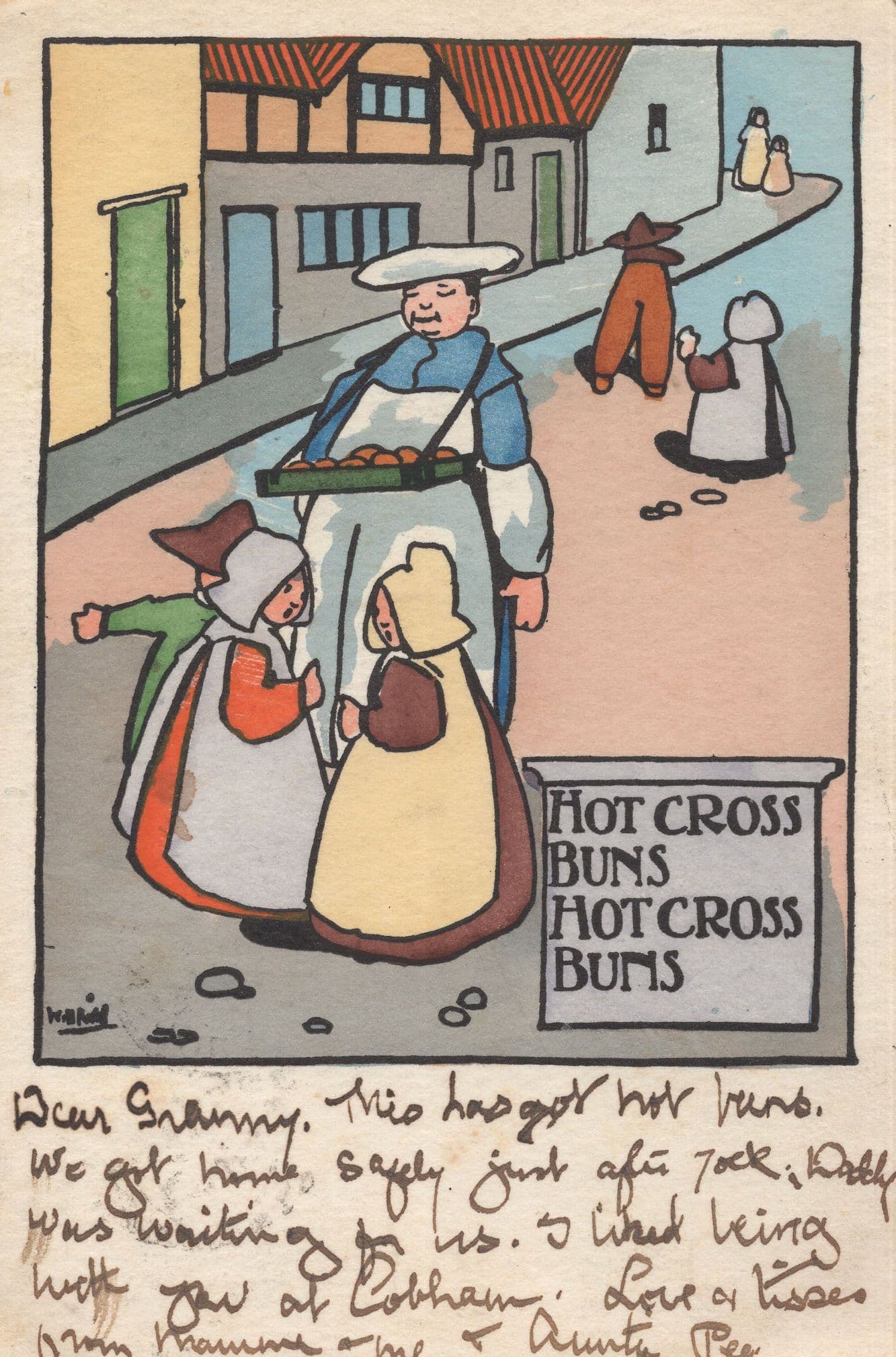 Hot Cross Buns Old 1903 Childrens Bakery Bakers Lady Comic Postcard