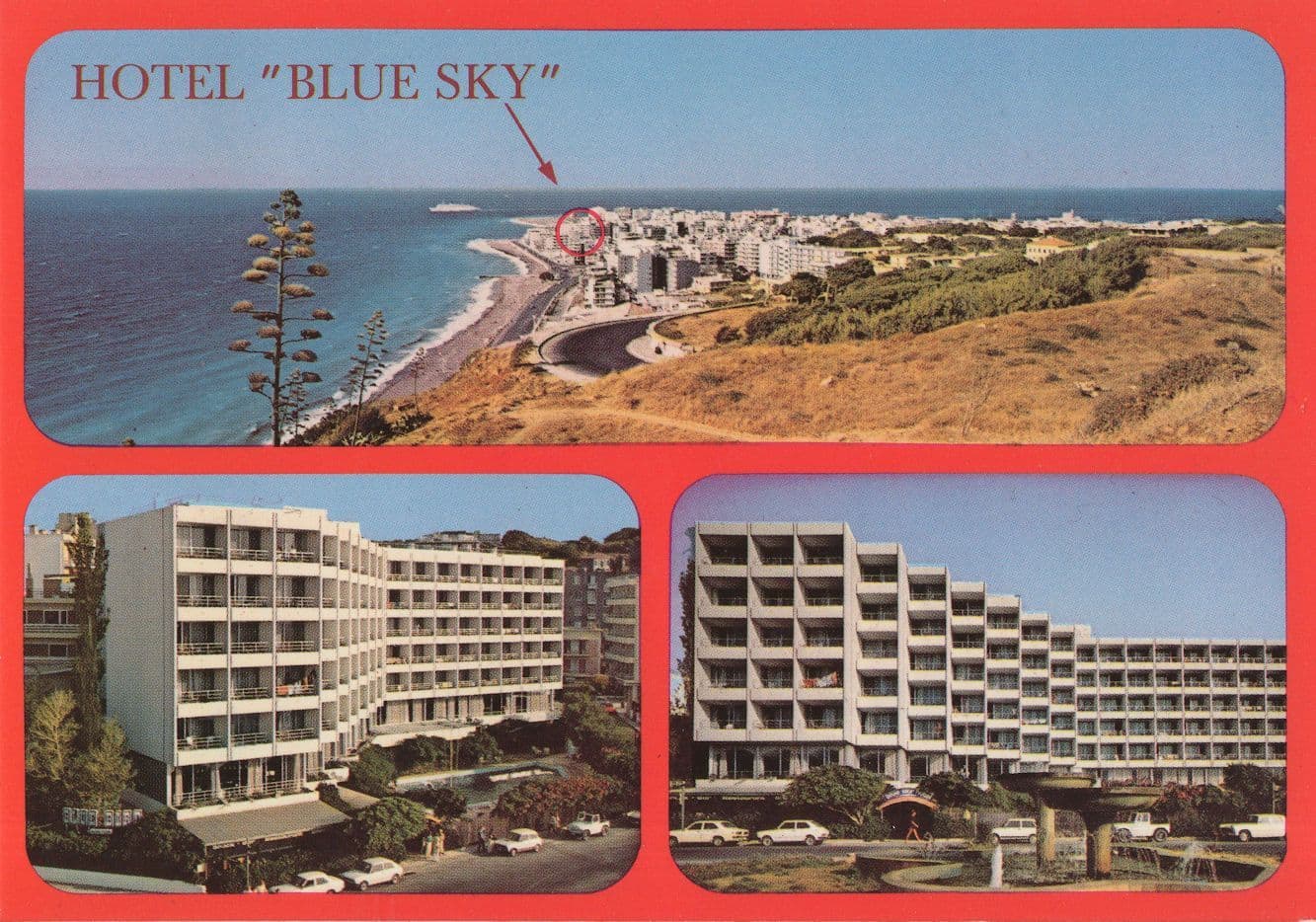Hotel Blue Sky Rhodes Greece Advertising Postcard