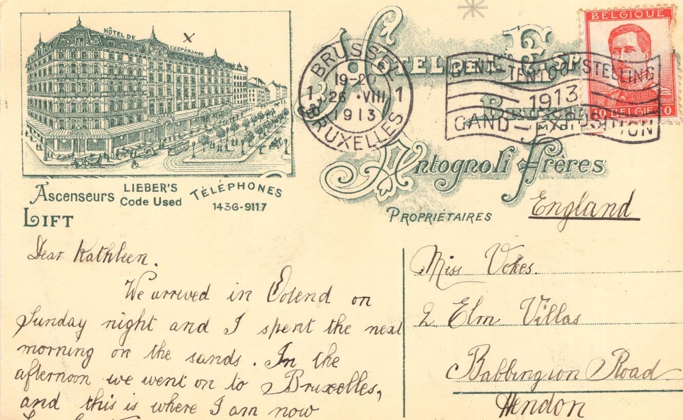 Hotel De L'Esperance Salon De Lecture Antique Belgium Postcard