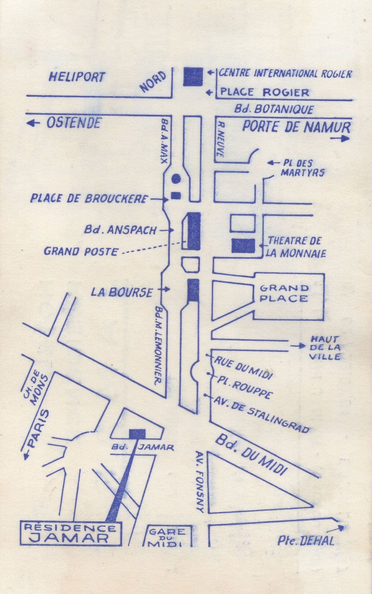 Hotel Residence Jamar Bruxelles Gare Vintage Map Card