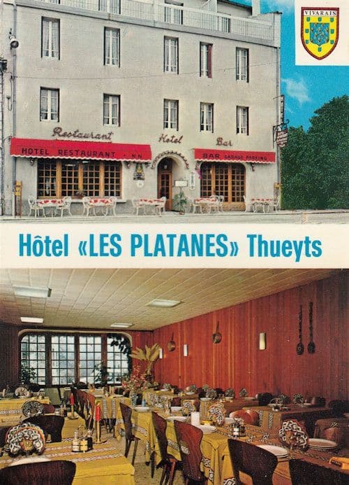 Hotel Restaurant Les Platanes Thueyts France 1970s Postcard