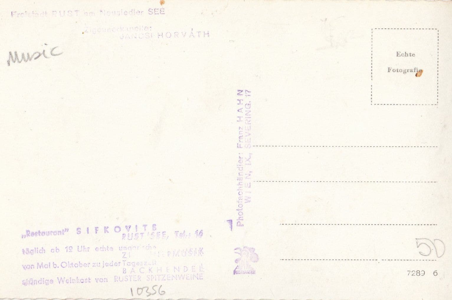 Hotel Sifkovits Austria Old Food & Music Austrian Advertising Postcard