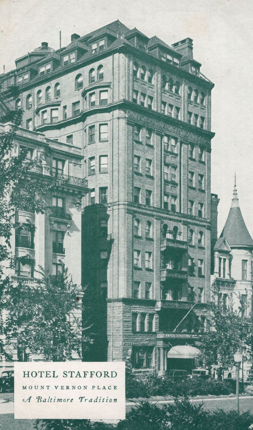 Hotel Stafford Mount Vernon A Baltimore Tradition USA Old Postcard