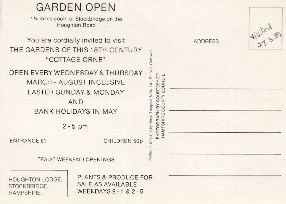 Houghton Lodge Stockbridge Hampshire Gardens Launch Invitation Postcard