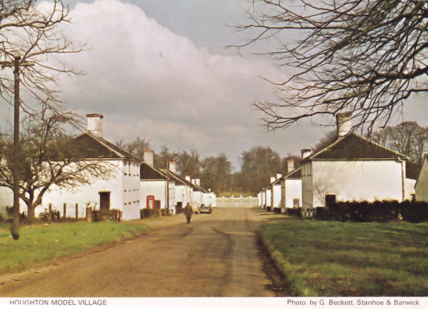 Houghton Model Village Man in Raincoat Phone Box Norfolk Postcard