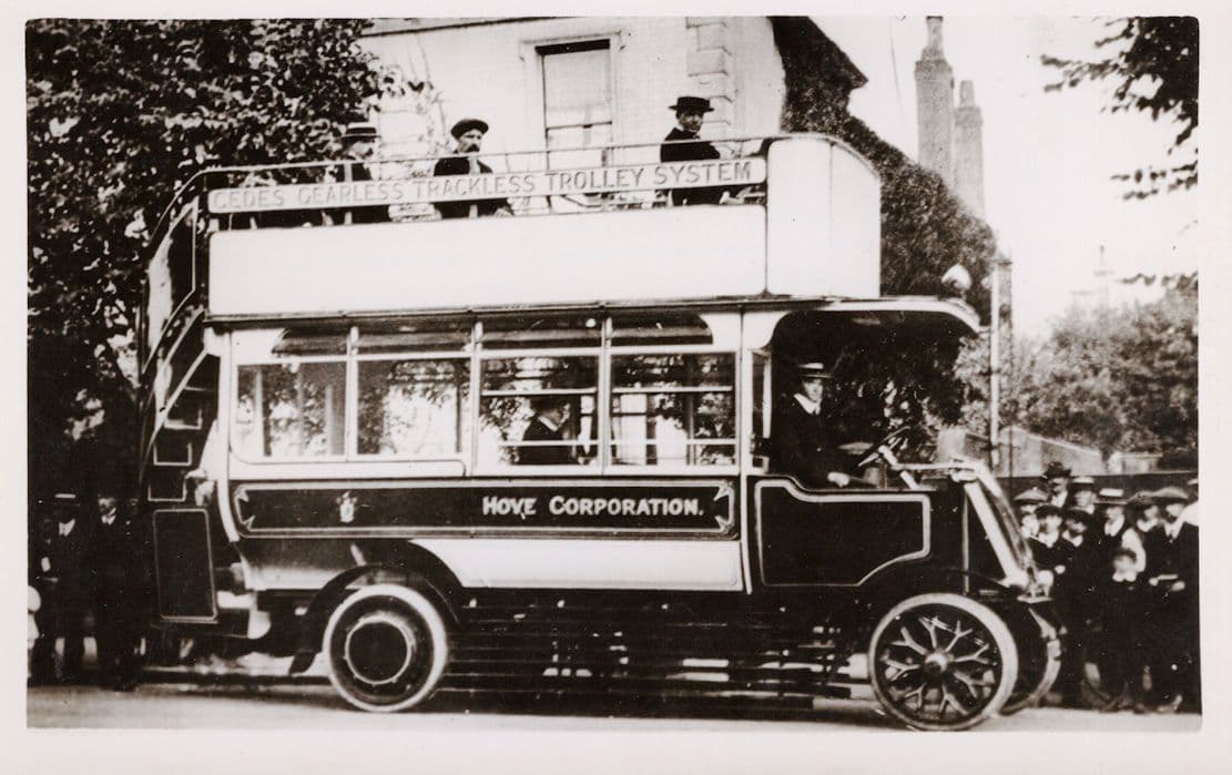 Hove Corporation Gearless Trolley Bus Tram Old 1914 WW1 Photo