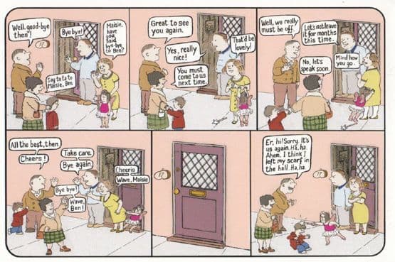 How British People Cant Say Goodbye and Go Tourist Shop Comic Humour Postcard