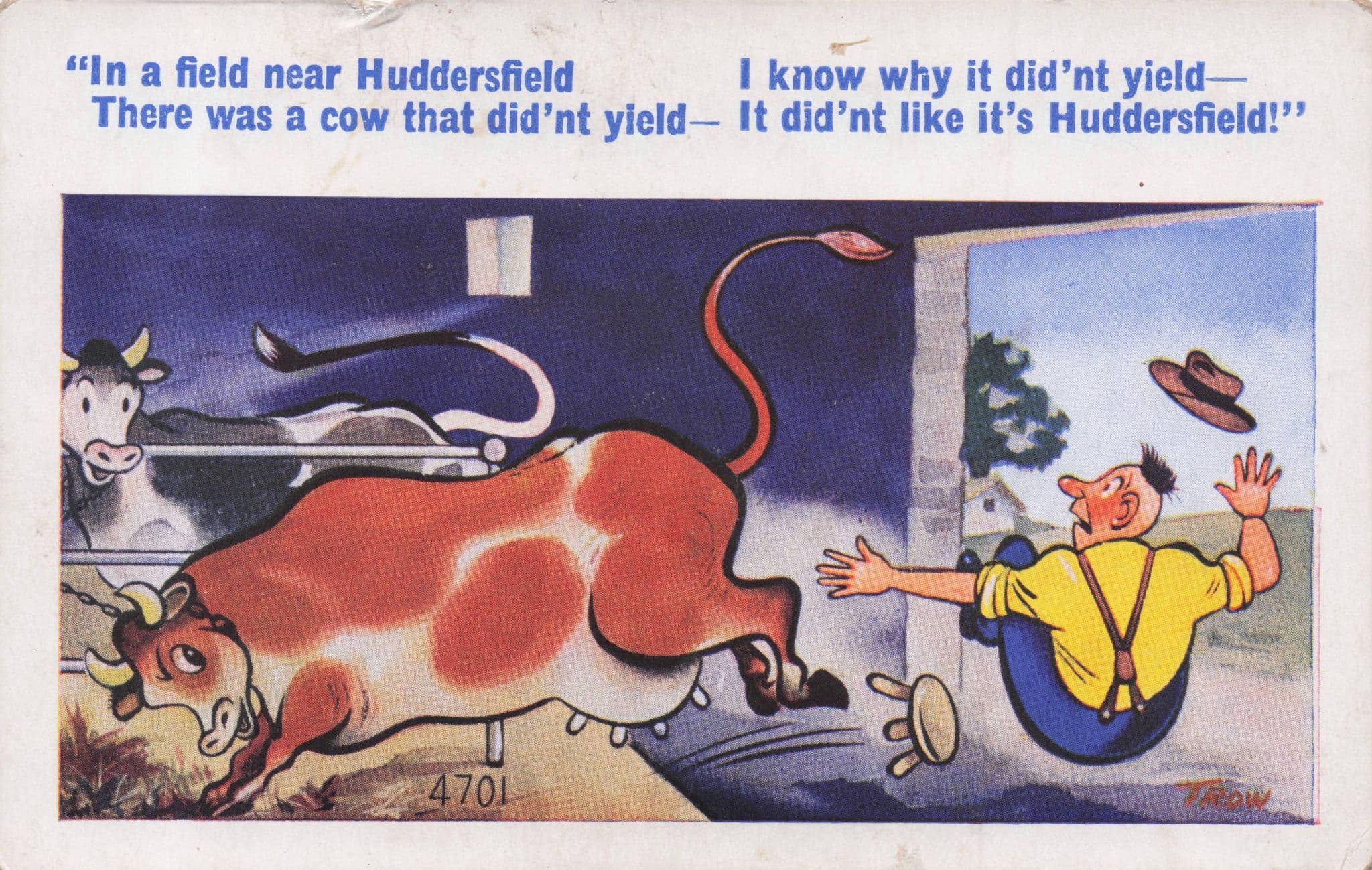 Huddersfield Yorkshire Cattle Farm Field Old Comic Postcard