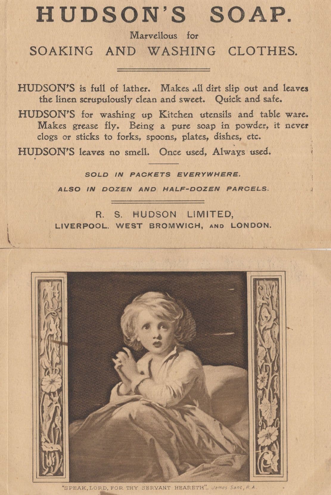Hudsons Soap Liverpool London 2x Antique Advertising Card s