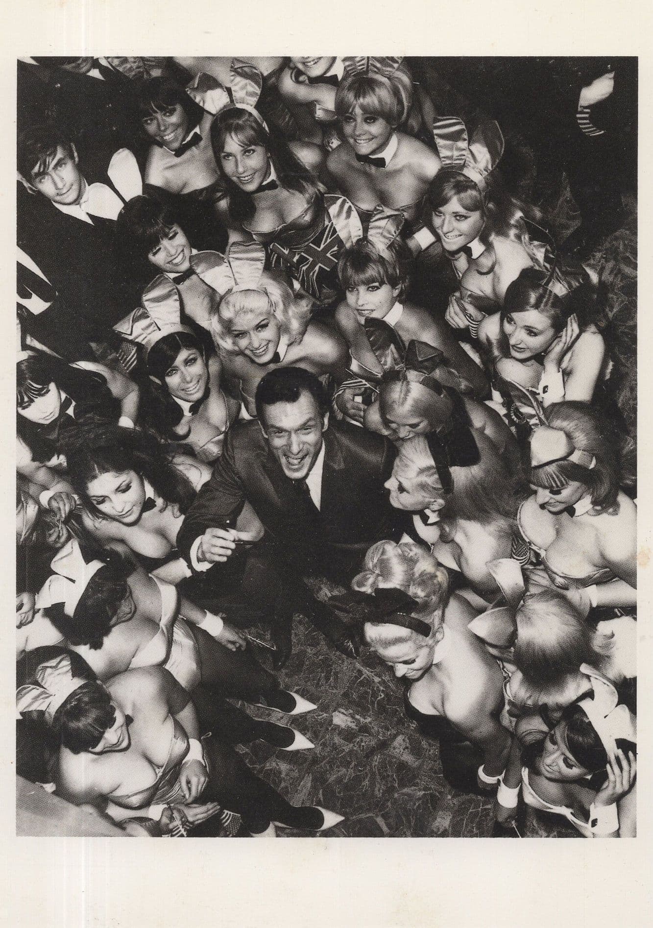 Hugh Hefner Playboy Magazine Meets London Bunny Girls Photo Postcard