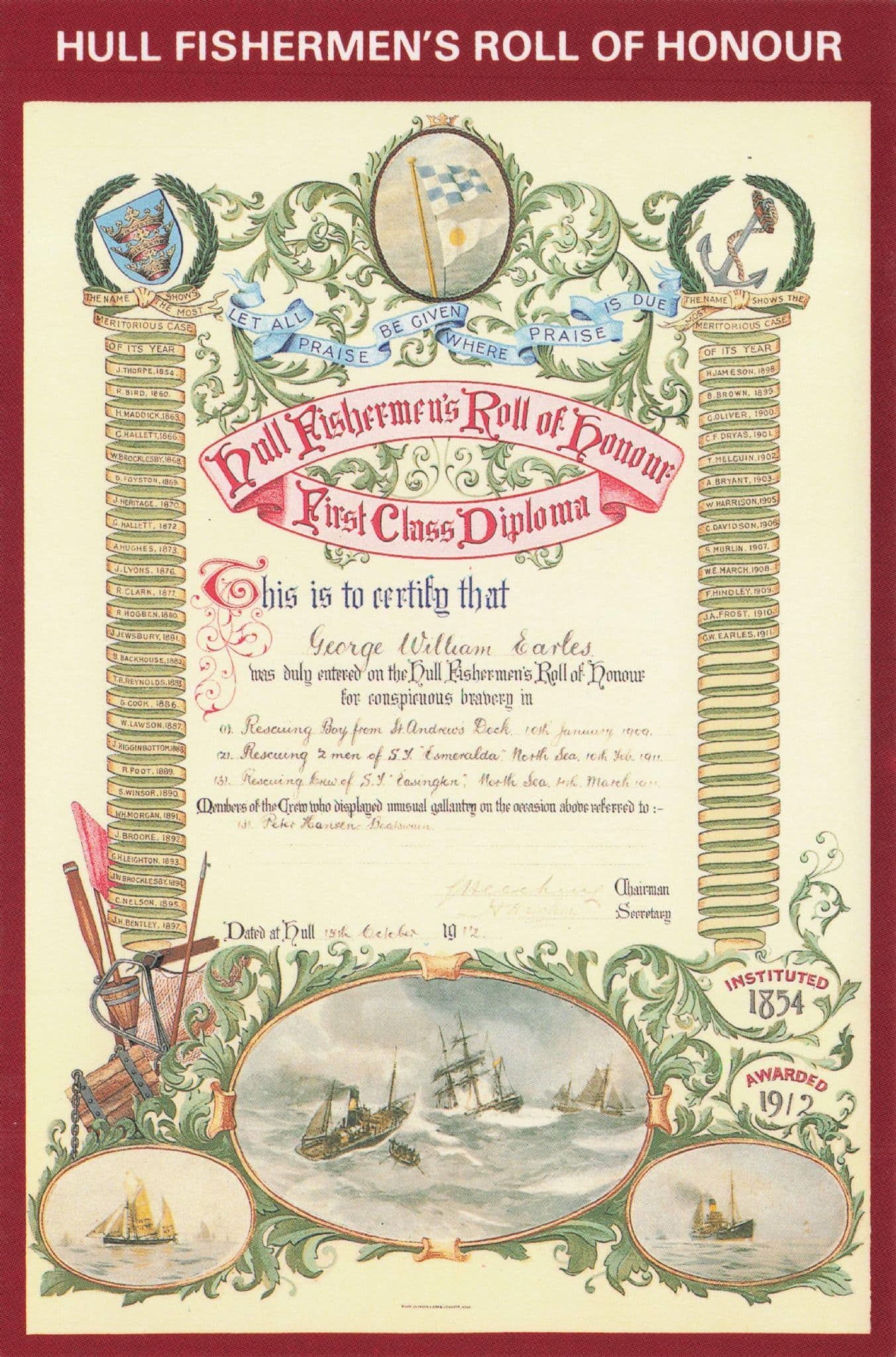 Hull Fishermen's Roll Of HonourYorkshire Fishing Poster Postcard