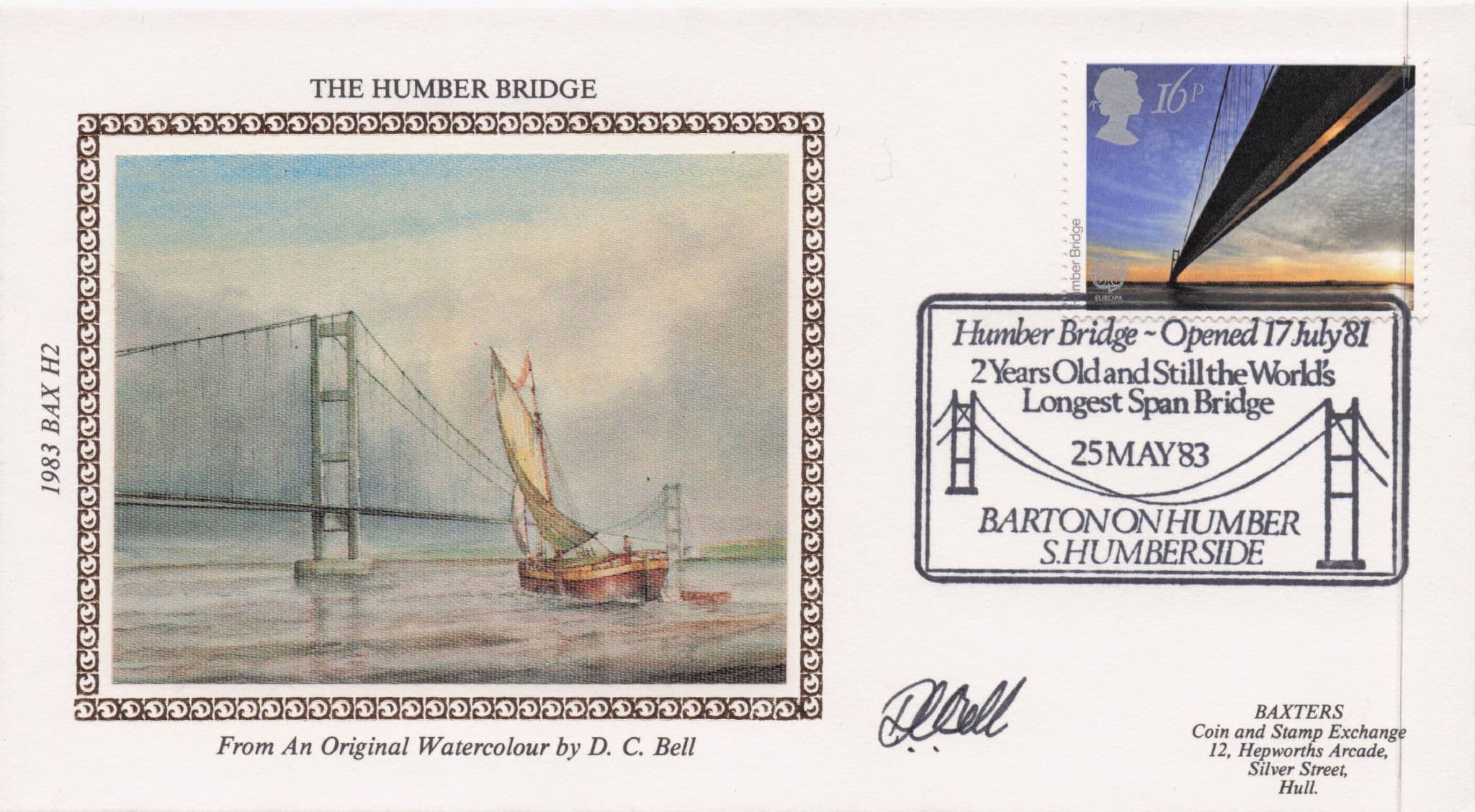 Humber Bridge David Bell Painting Artist Hand Signed Opening FDC