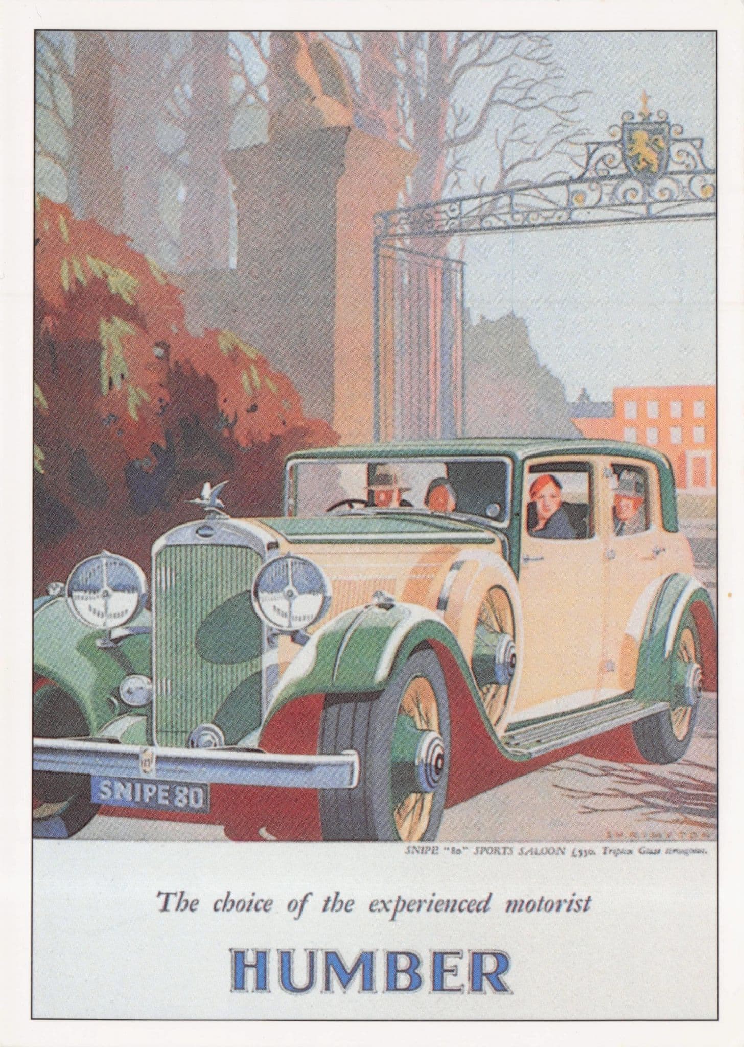 Humber Vintage Motorist Upmarket Old Car Advertising Poster Postcard