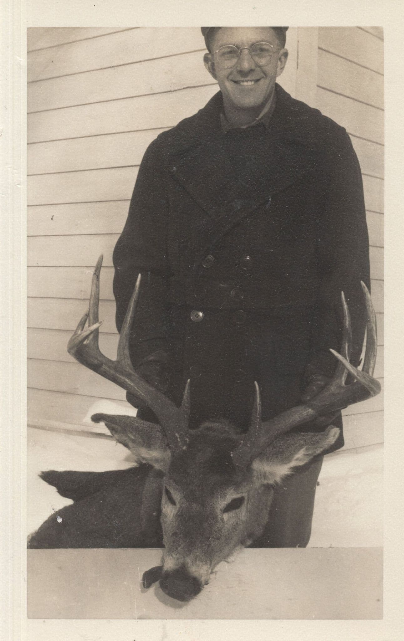 Hunter with his Deer Trophy Antler Hand Signed Hunter Old PB Postcard Photo