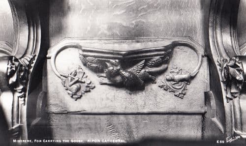 Hunting Fox Carrying A Goose Antique Statue Rare Ripon Church Sculpture Postcard
