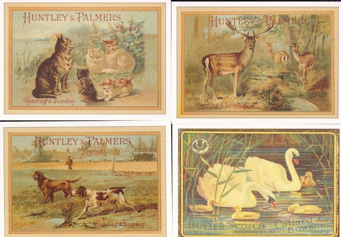 Huntley & Palmers Biscuits Reading London Animals Hunting 4x Postcard s