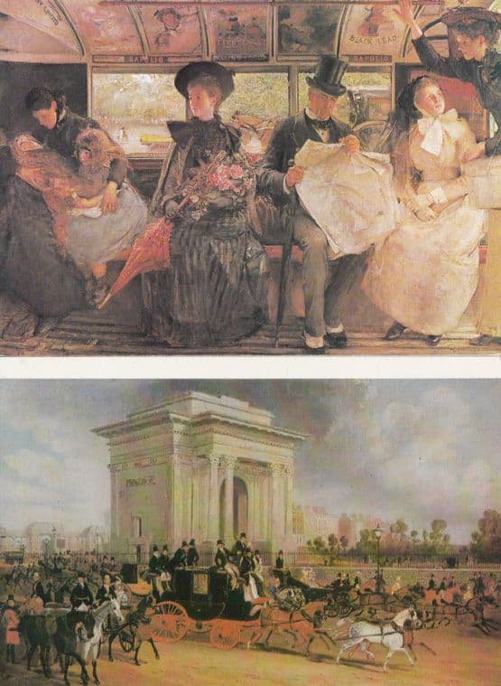 Hyde Park Kensington Gardens London Victorian Bus Interior 2x Painting Postcard