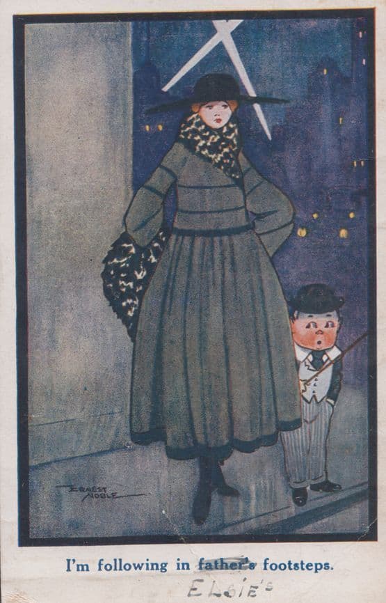I'm Following In Fathers Footsteps Giant Lady Tiny Man Old Comic Humour Postcard