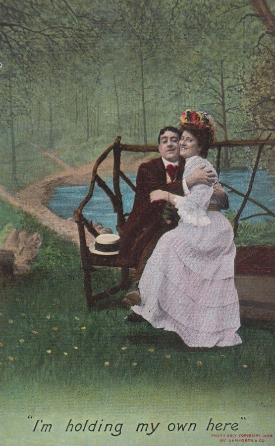 I'm Holding My Own Here Man Groping Lady Vintage Comic Humour Postcard