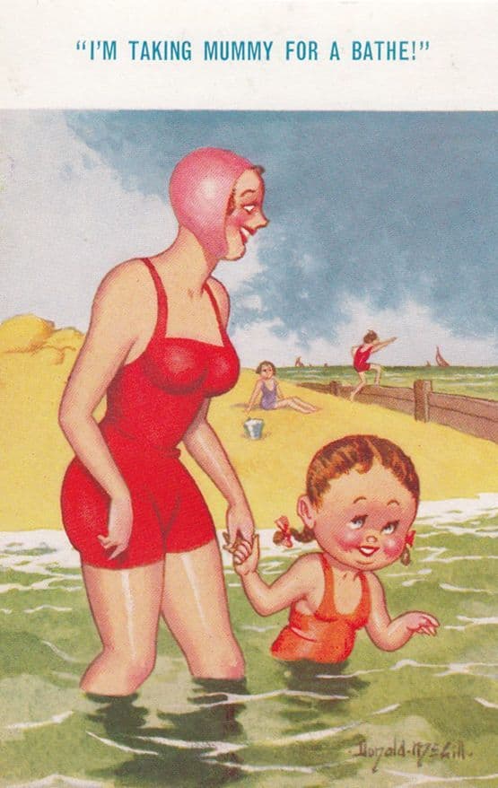 I'm Taking Mummy For A Bathe Swim Swimming Cute Vintage Comic Humour Postcard