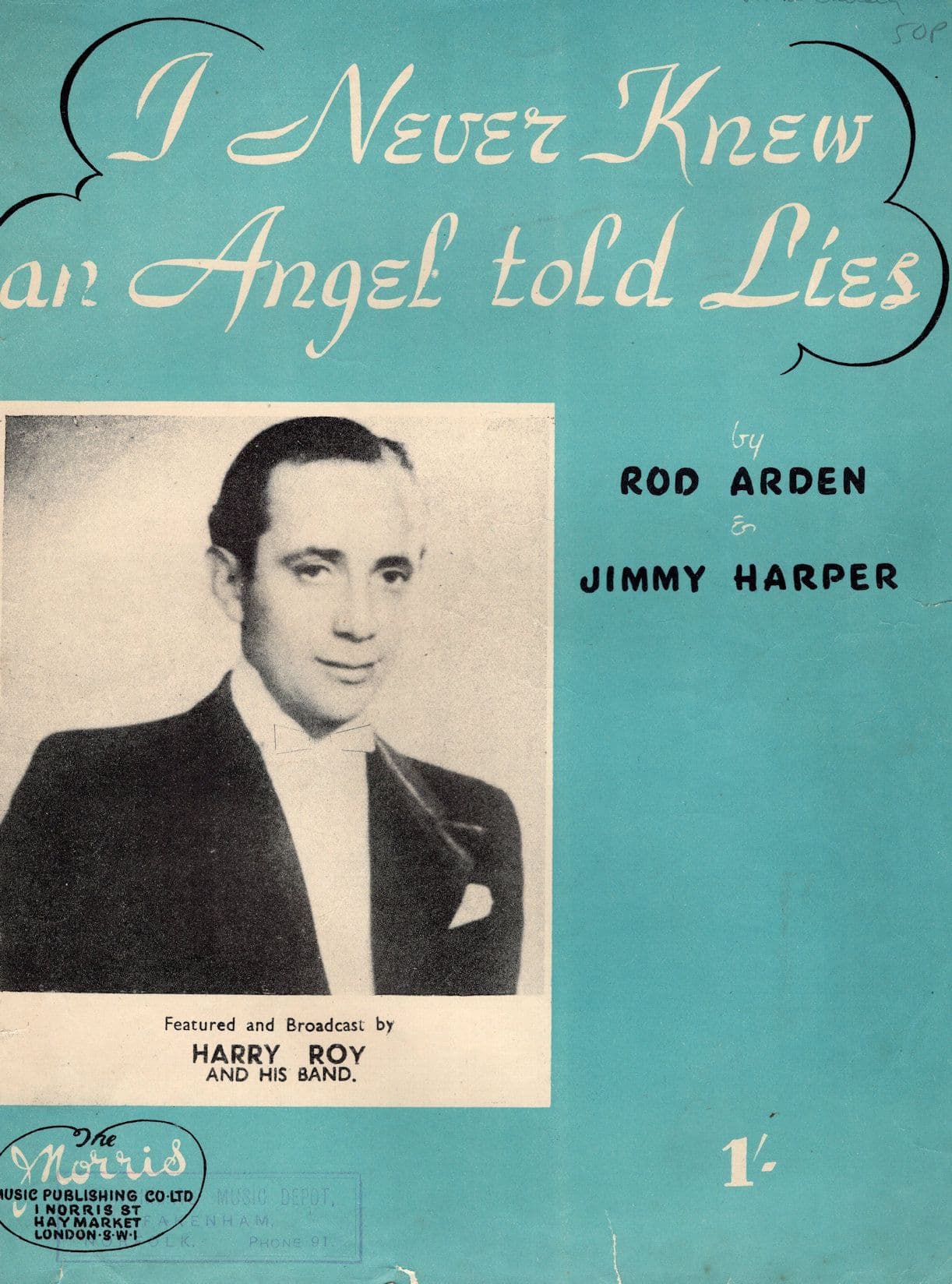 I Never Knew Rod Arden Jimmy Harper Harry Roy 1940s Sheet Music