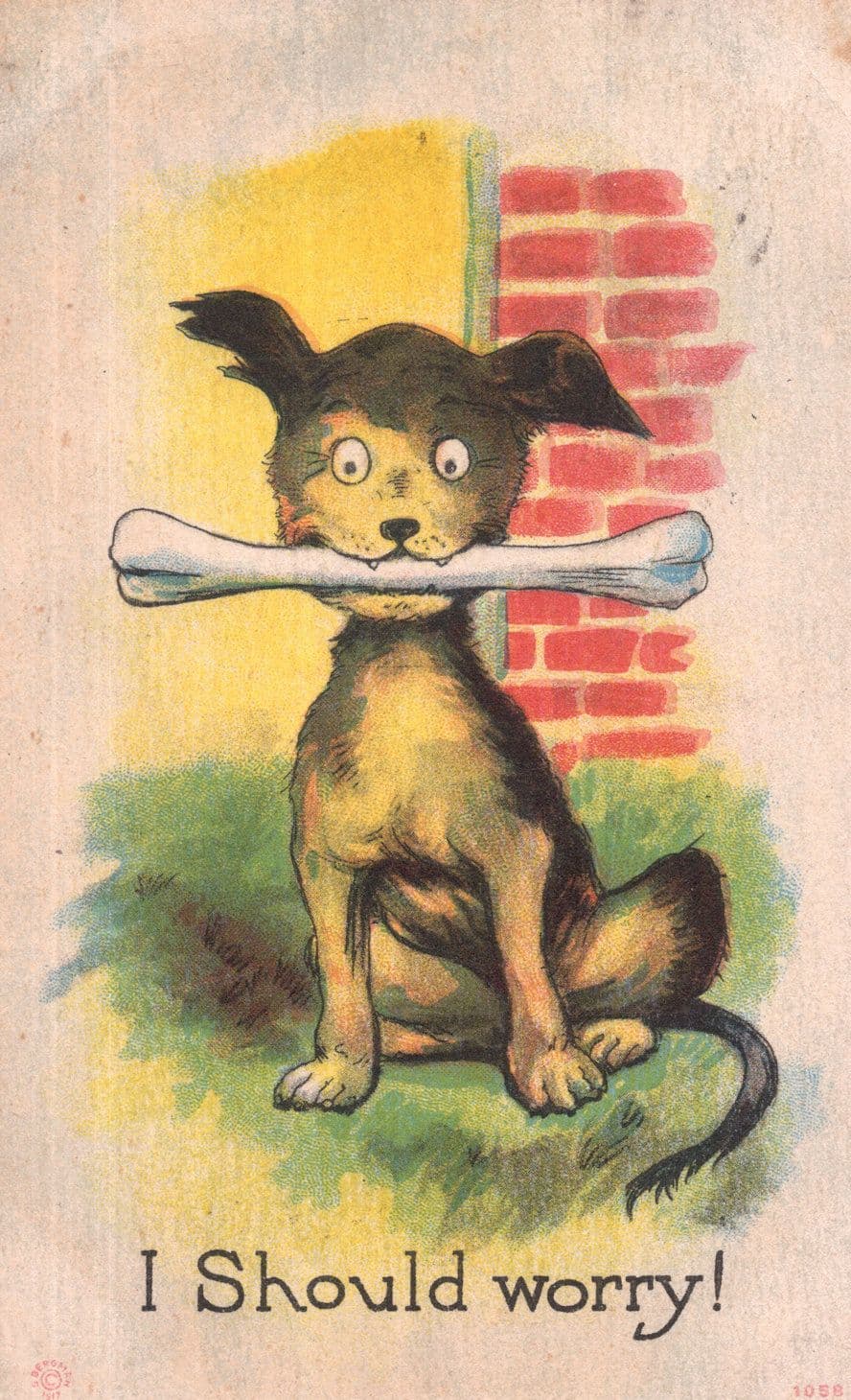 I Should Worry WW1 War Dog & Bone Antique Comic Postcard