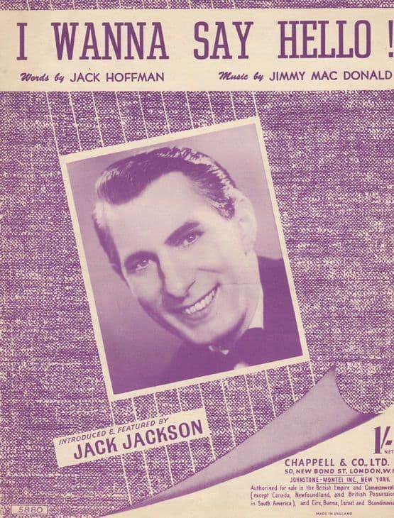 I Wanna Say Hello Jack Jackson 1950s Sheet Music