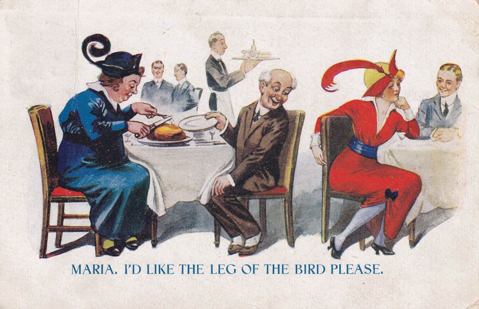 I Want To Eat The Birds Leg At Table Restaurant Comic Old Postcard