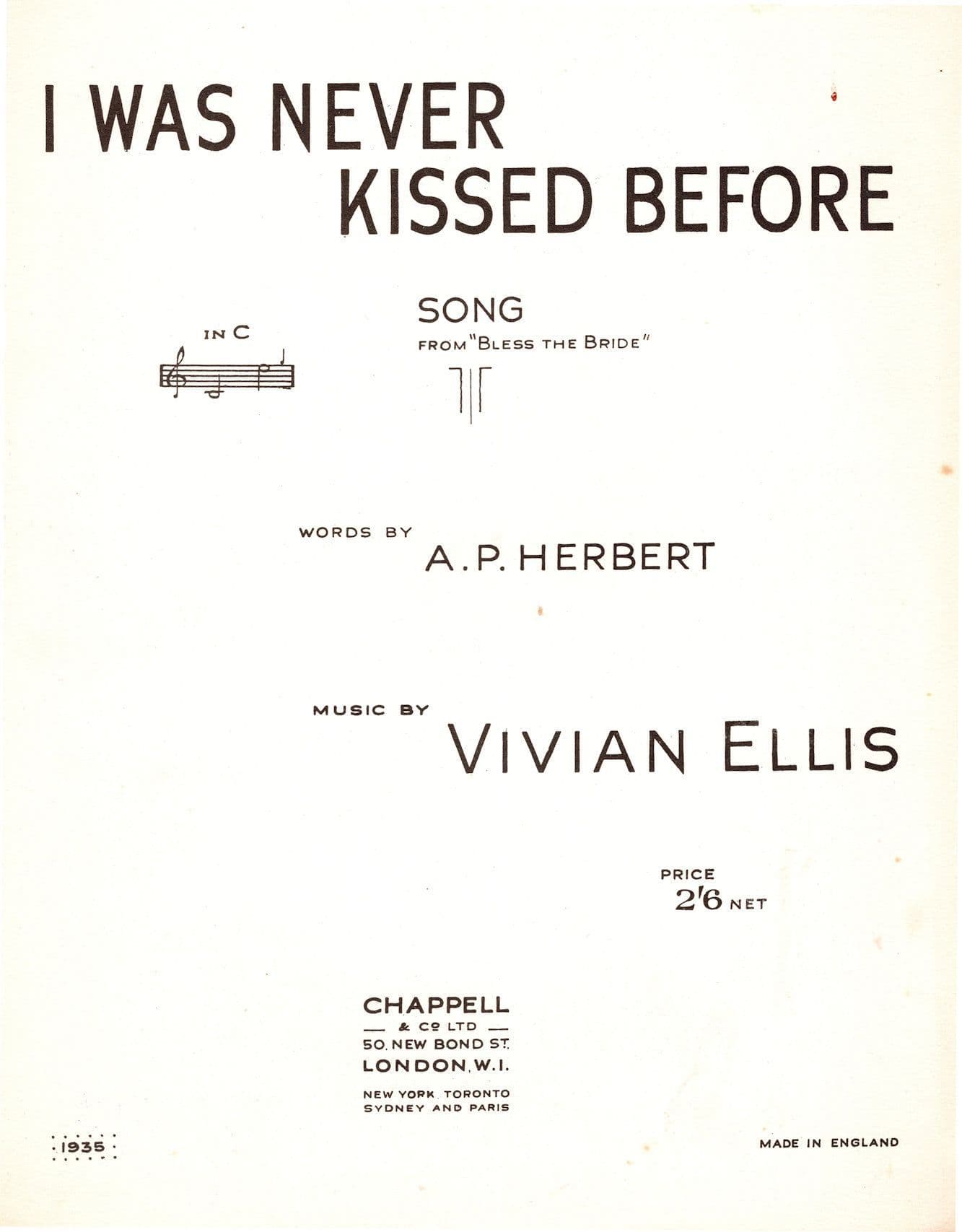 I Was Never Kissed Before Kiss The Bride Musical 1950s Sheet Music