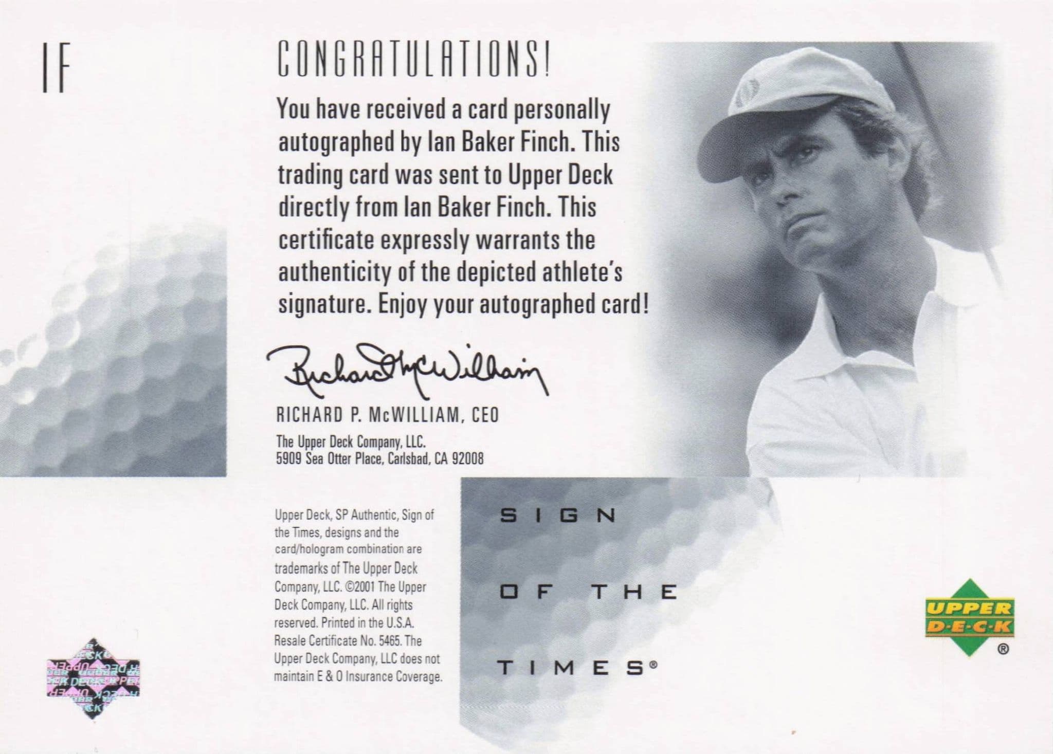 Ian Baker Finch Sign Of The Times Hand Signed 2001 SP Golf Autograph Card