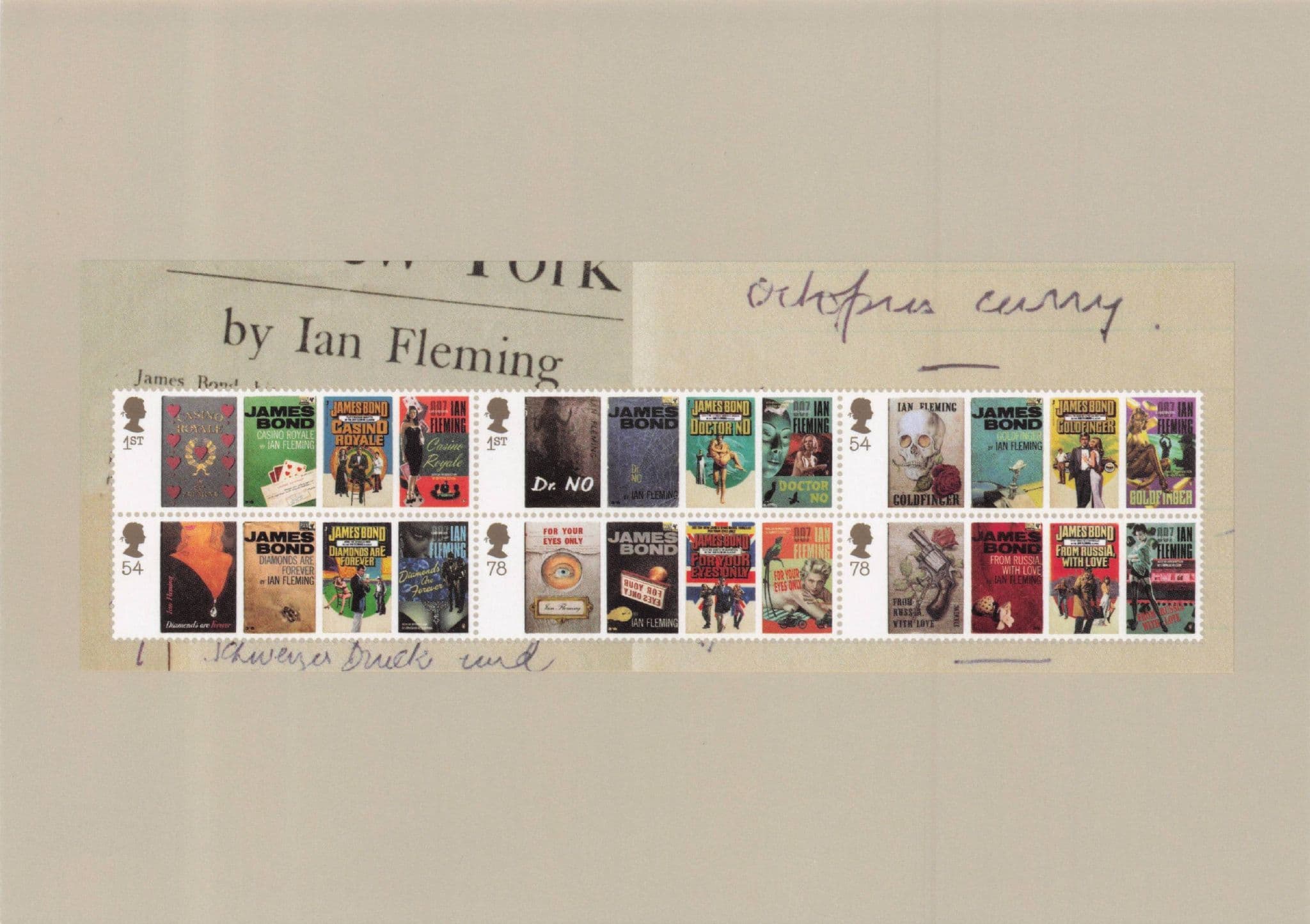Ian Fleming Octopus Curry James Bond Book Stamp Collage Postcard