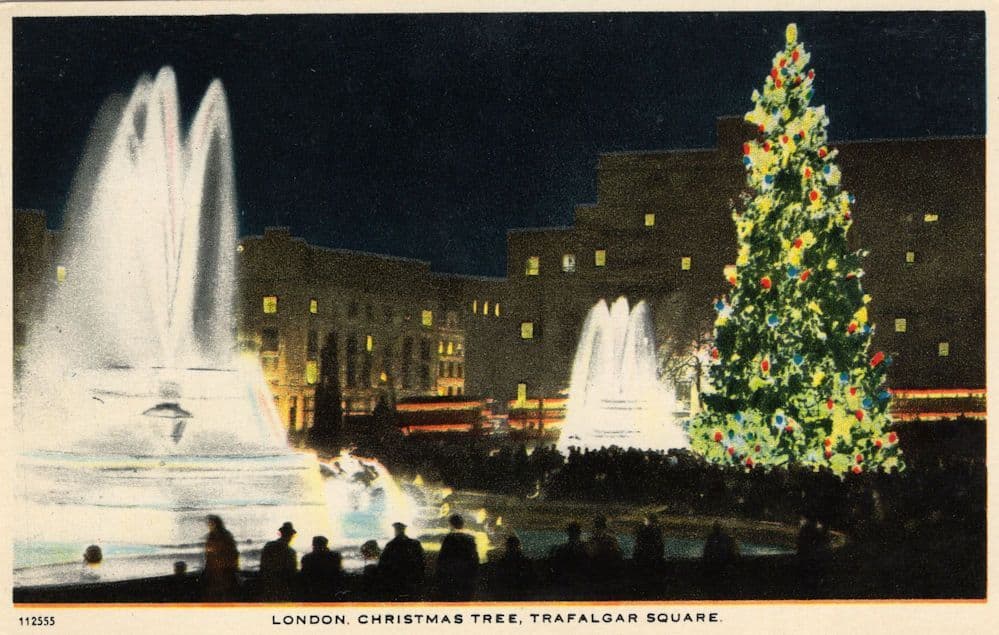 Illuminated Christmas Tree Trafalgar Square Lights London Vintage 1960s Postcard