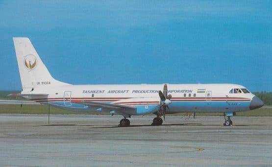 Ilyushin 114T UK-91004 of Tashkent Airlines at Bangalore Indian Airport Postcard
