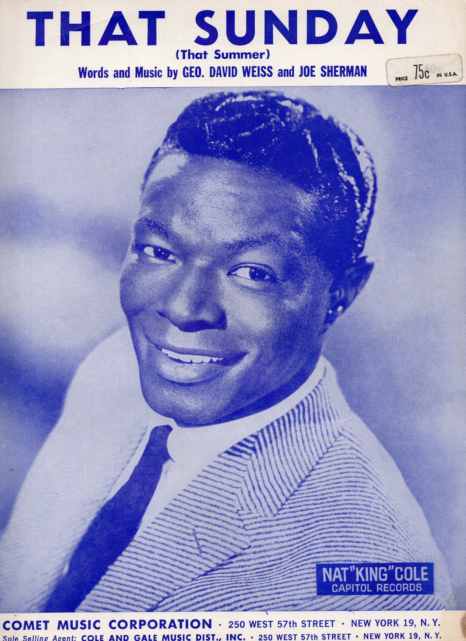 That Sunday Nat King Cole Vintage Rare Sheet Music