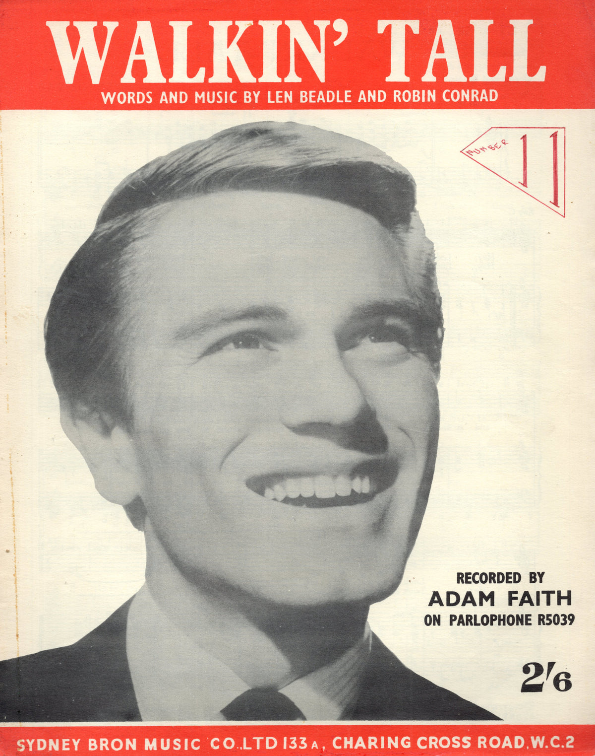 Walkin' Tall Adam Faith Parlaphone 45 Record Rare Vintage Sheet Music