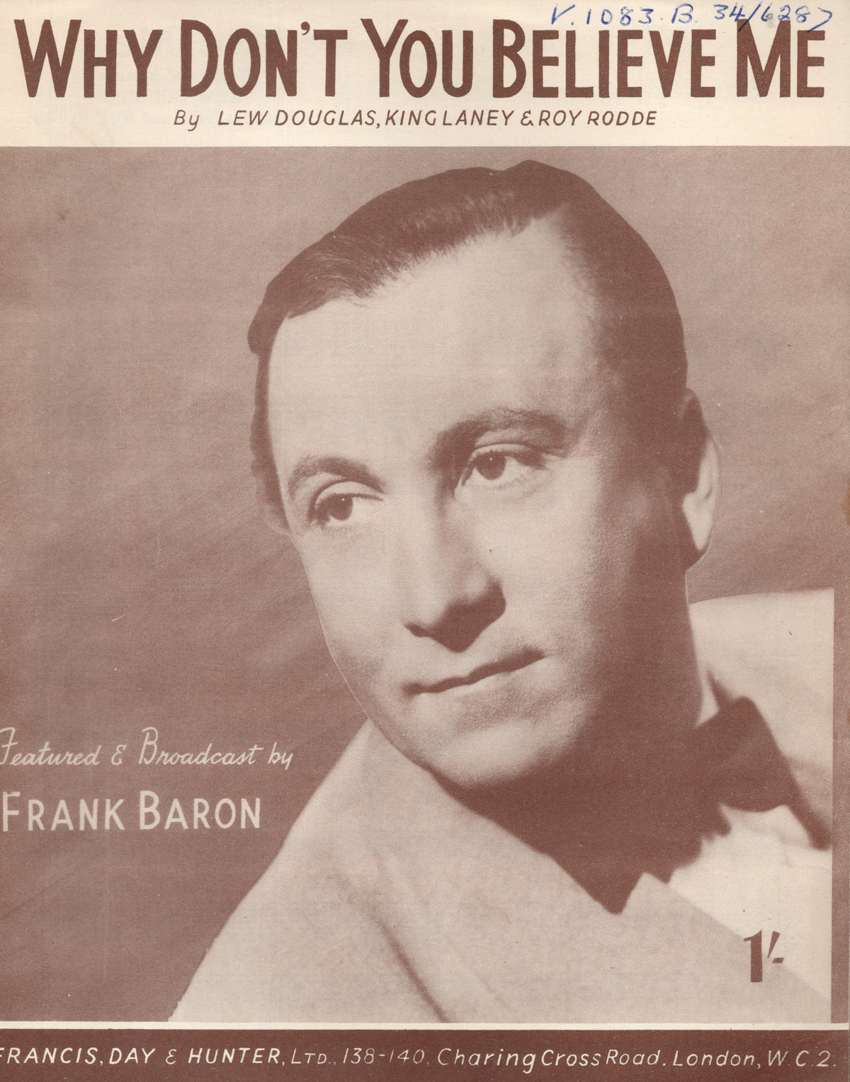 Why Don't You Believe Me Paul Rich 1950s Sheet Music