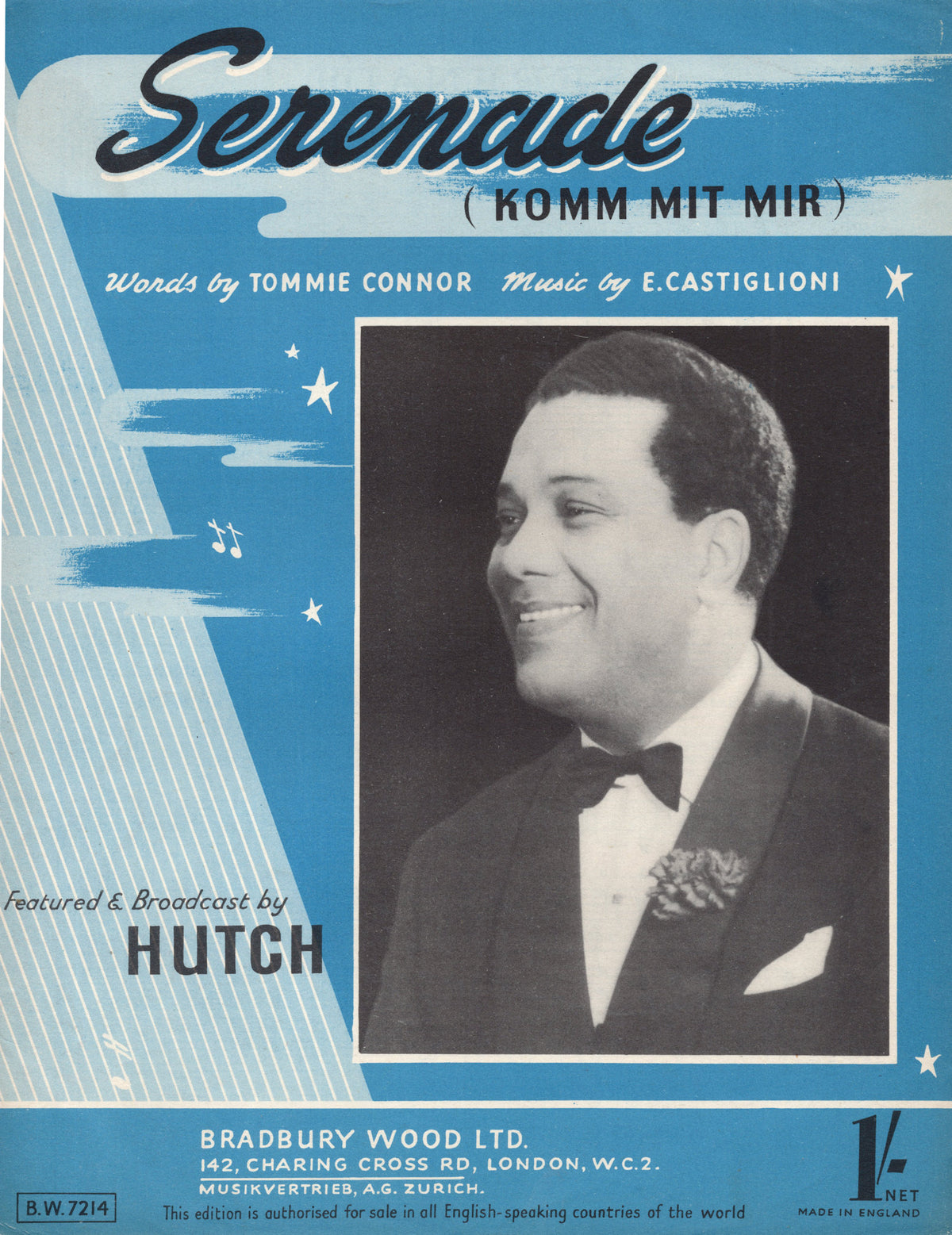 Serenade Hutch Tommie Connor Rare 1950s Sheet Music