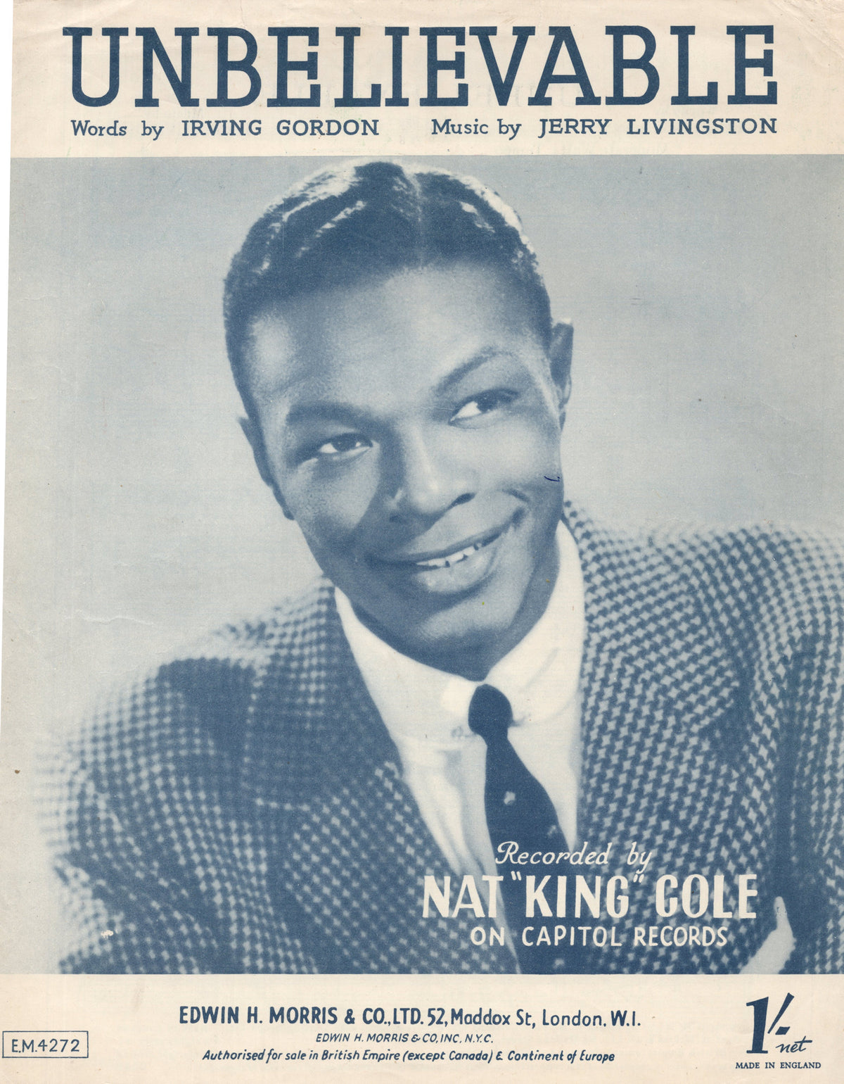 Nat King Cole Unbelievable Capitol Records Vintage Sheet Music